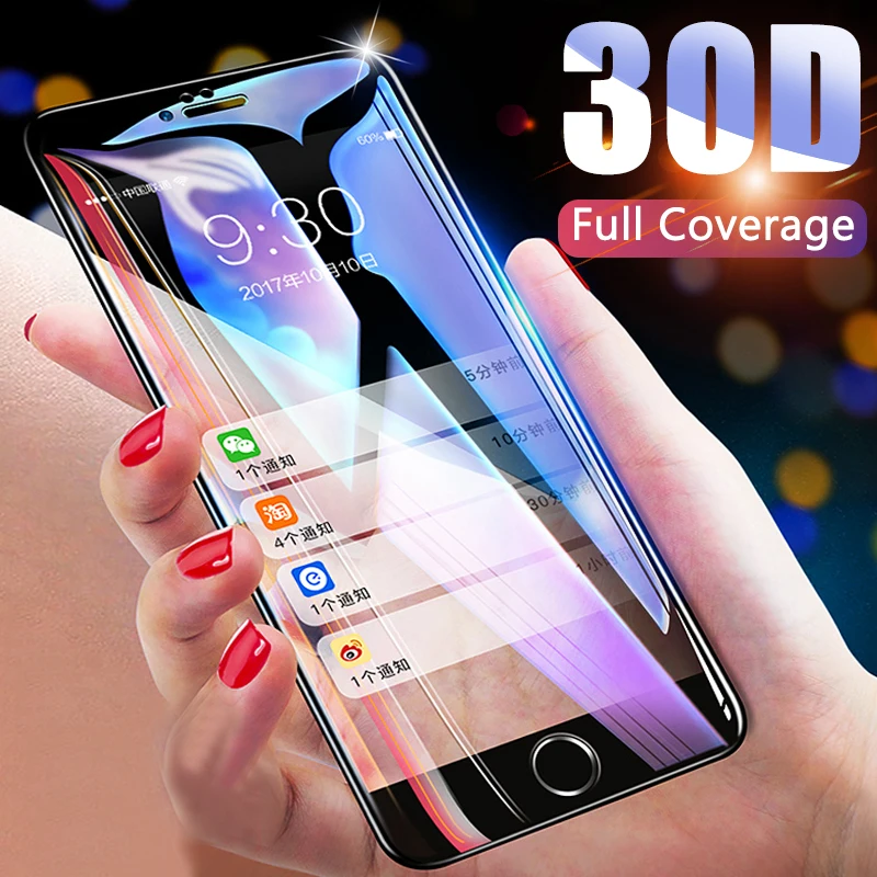 Защитное стекло с закругленными краями 30D для iPhone 7 8 6 6S Plus X XR XS Max полное покрытие -