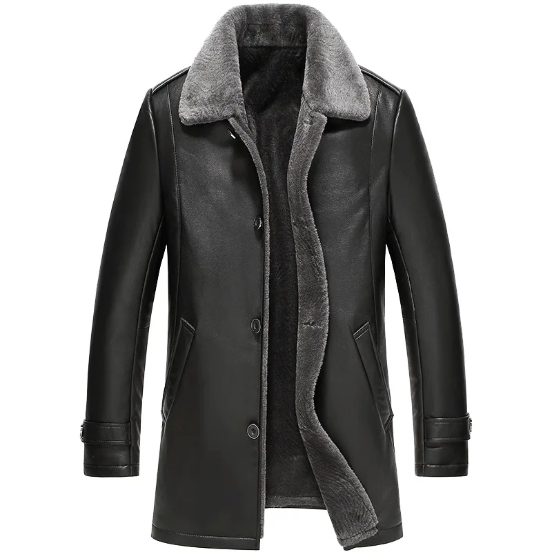 Мужская кожаная куртка с меховой подкладкой зимняя из натуральной овечьей кожи