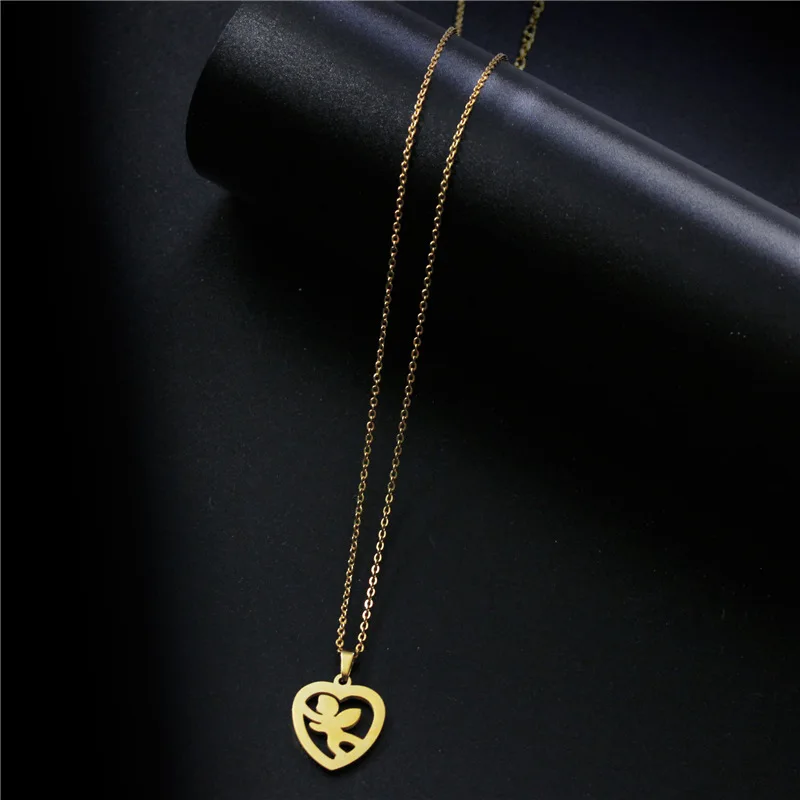 Корейская мода Титановая Сталь в форме сердца маленький ангел ожерелье женский