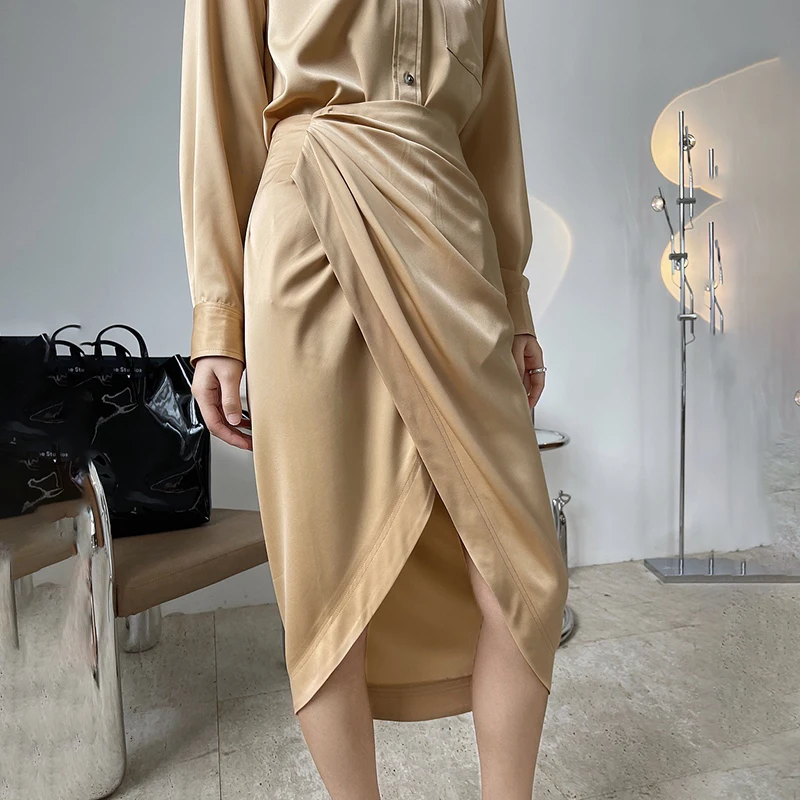 

SHENGPALAE asymmetrical high waist skirt women's summer 2021 new solid color mid-calf irregular skirt female tide 5E130