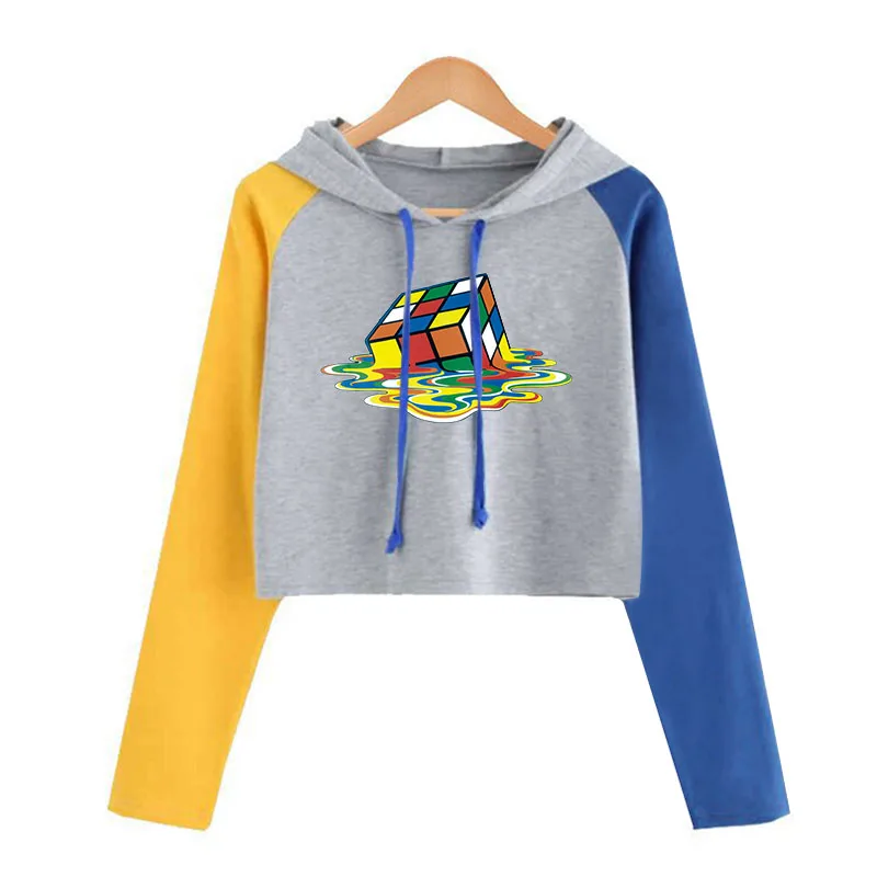 Укороченный топ с капюшоном и мультяшным принтом женский свитшот длинным