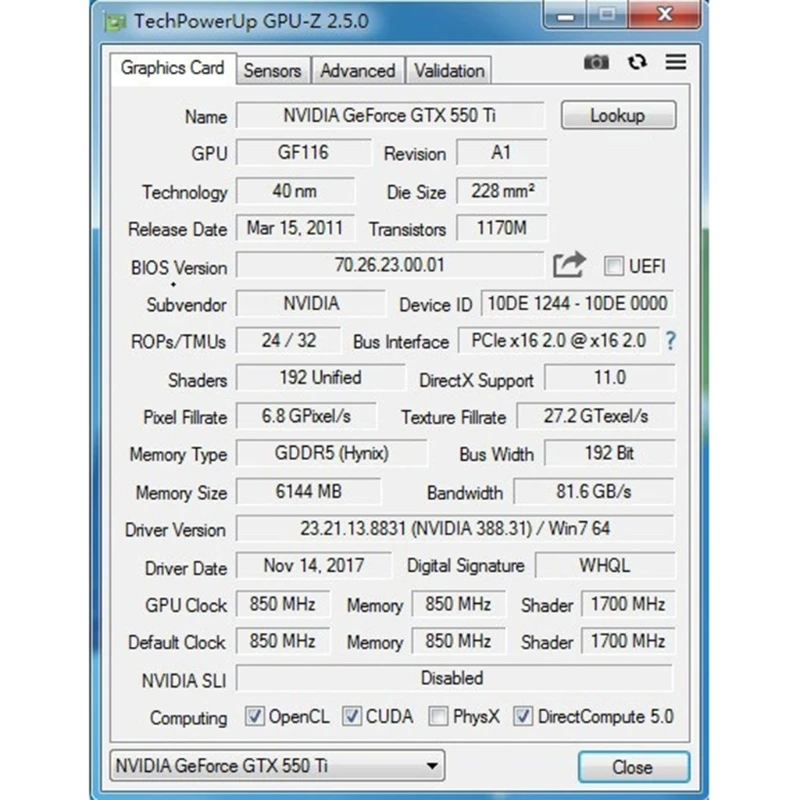 Графическая карта для компьютера NVIDIA GTX 550Ti 6 ГБ GDDR5 192-Bit PCIE 2 0 HDMI-совместимый