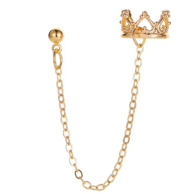 

Simple Crown Earrings with Perforated Chain Spiral Perforated Fake Cuff Earrings with Tassel Women's Holiday Gift Party Jewelry