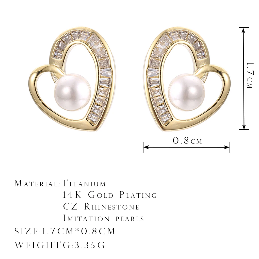 

ONYSS Earrings 2021 Trend Jewelery Women Cross Piercing CZ Rhinestone Imitation Pearl Earrings Heart Shape Earrings