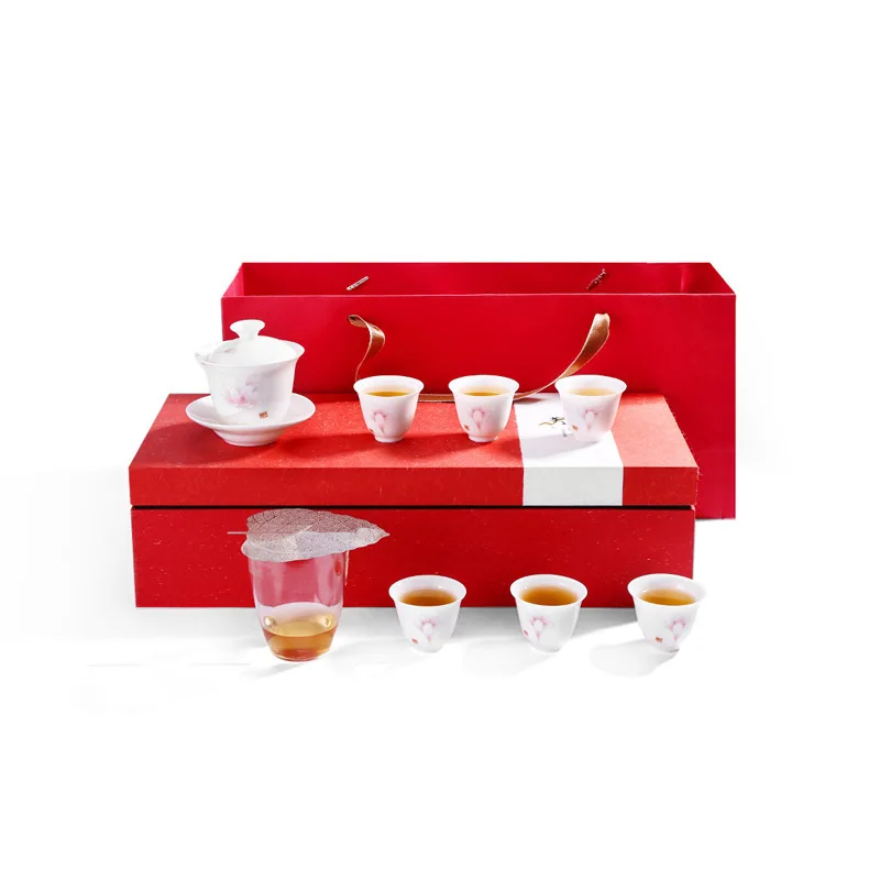 

Yangzhiyu white porcelain kapok tea set white porcelain colored glaze kungfu tea set gift wholesale customized logo