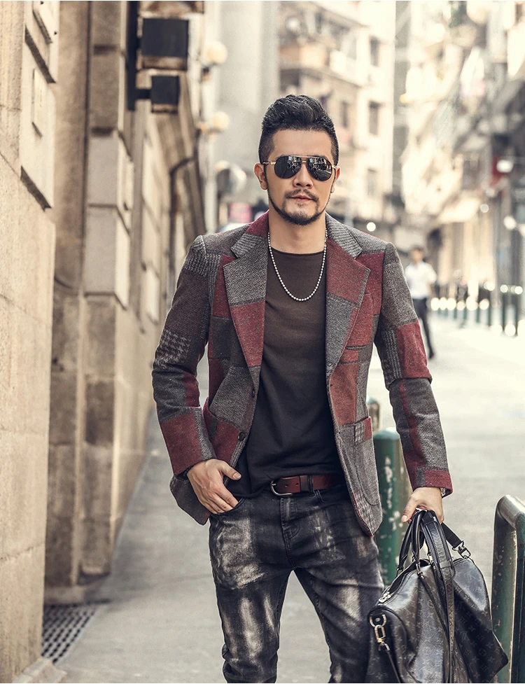 Весенний клетчатый костюм в европейском стиле для мужчин повседневный серый