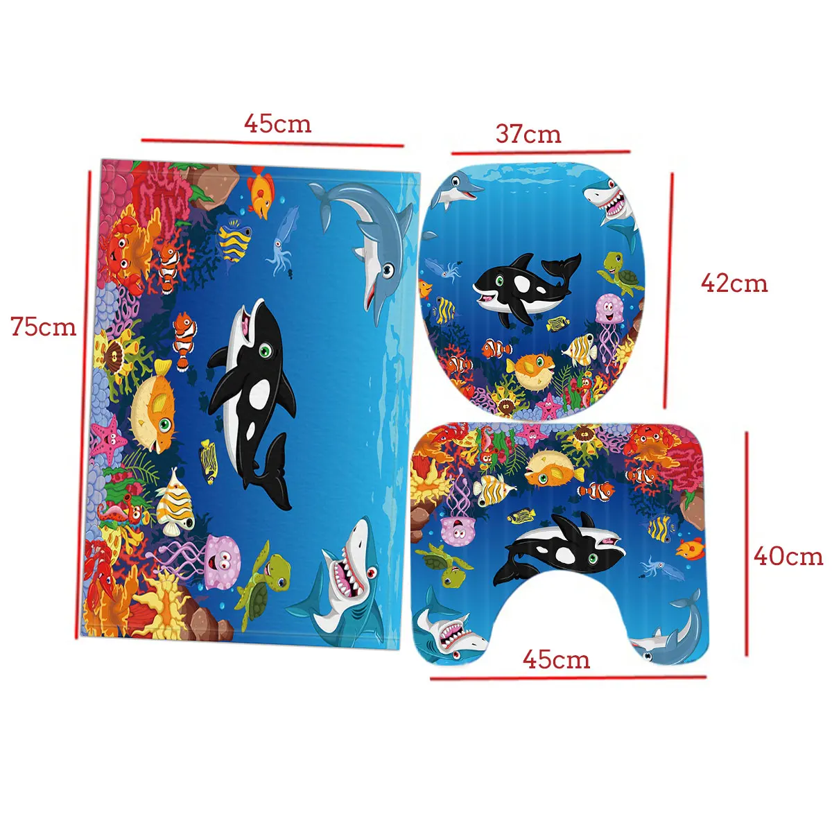

4Pcs/Set Sea Underwater World Waterproof Shower Curtain Anti-slip Bath Mats Carpets Pedestal Rugs Toilet Seat Cover Bathroom Set