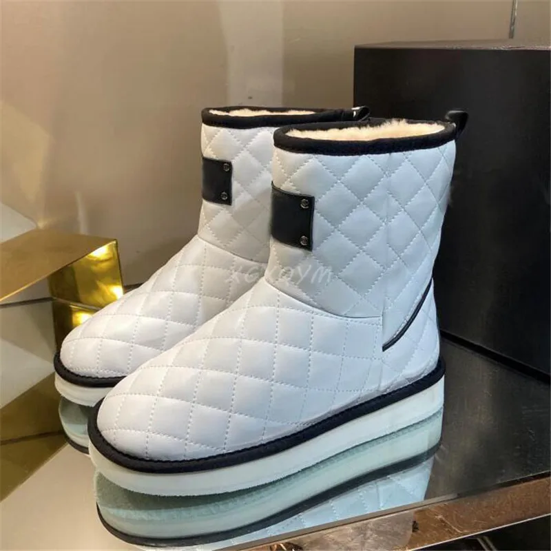 

New Winter Warm Shoes Women Snow Boots Genuine Leather Furry Real Wool Ankle Boots Waterproof Ankle Boots Thick Bottom