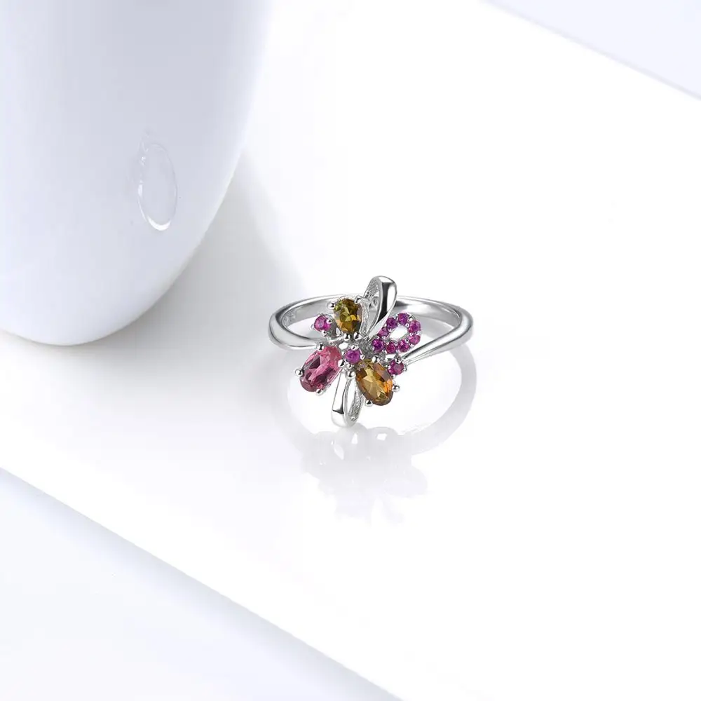 Женское кольцо золотистого цвета LP 18 карат белого с разноцветным турмалином и