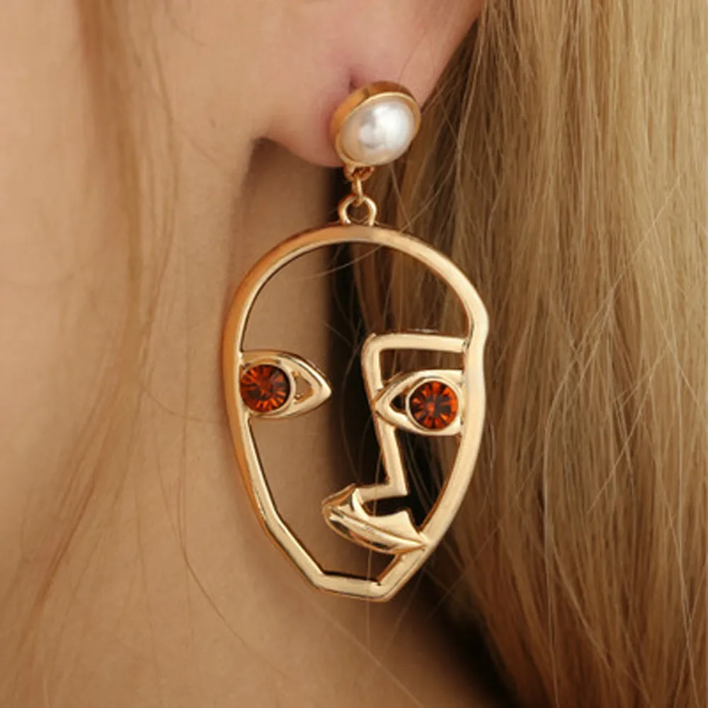 Странное лицо Кристальные стразы висячие серьги женские в виде лица