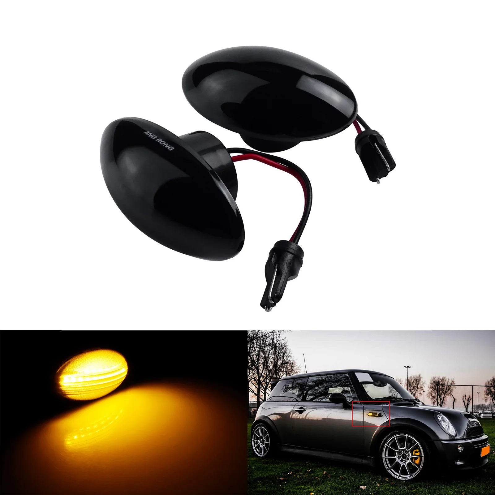 

ANGRONG 2x Black Lens Canbus LED Side Marker Indicator Light Fit Mini Cooper R50 R53 R52