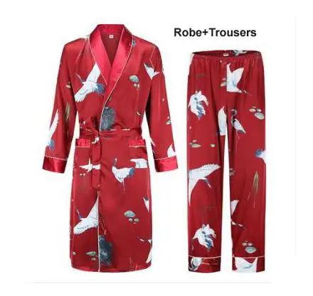 robe and short Шелковая ночная рубашка мужская летняя тонкий купальный халат Тигр Ночная рубашка свободная Свадебная robesilky с длинным рукавом Sleeprobe размера плюс домашняя одежда - Цвет: robe and short