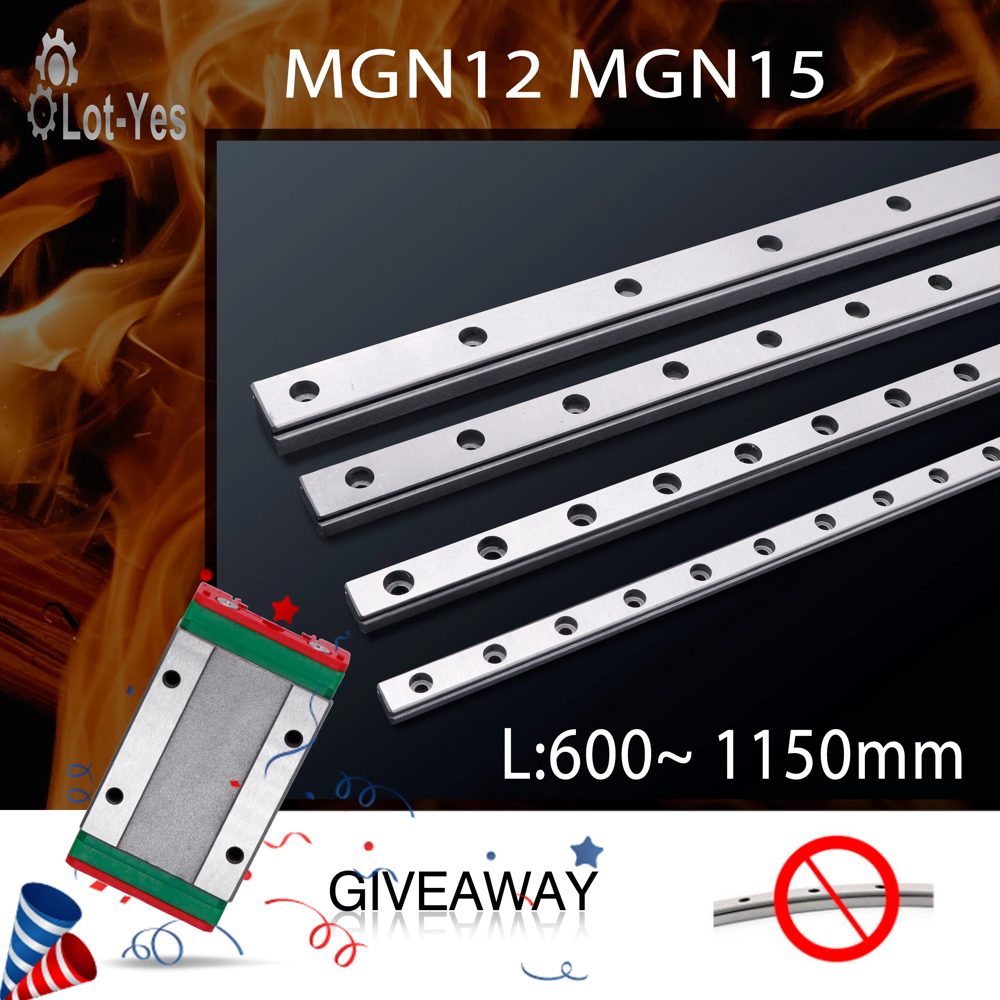

MGN12 MGN15 MGN12C MGN15H 600 - 1150 MM Slide Rail Guide 1PC MGN 12 Miniature Linear Guide Rail +Free 1PC MGN12H Square Carriage