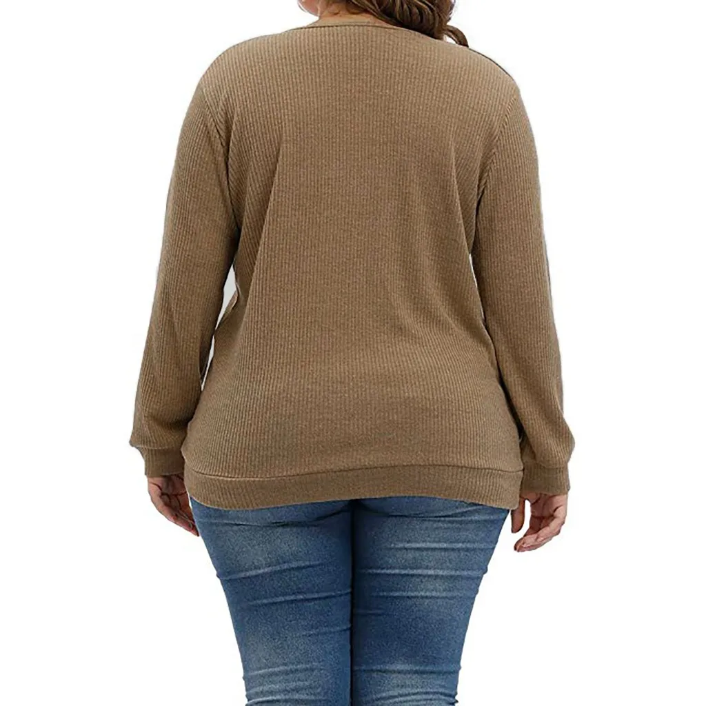 Женские топы и блузки большого размера с v-образным вырезом длинным рукавом