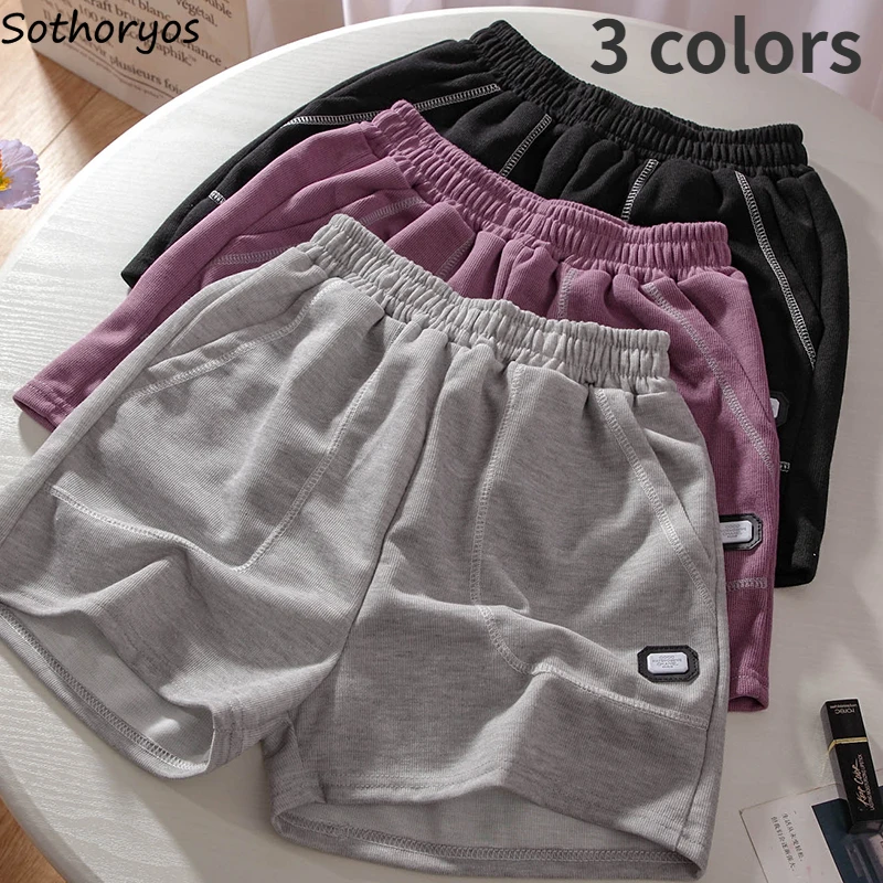 

Women Sleep Bottoms Patch Design Simple Fashion Sleepwear All-match Elastic Waist Leisure Shorts Chic Loose Comfortable Running