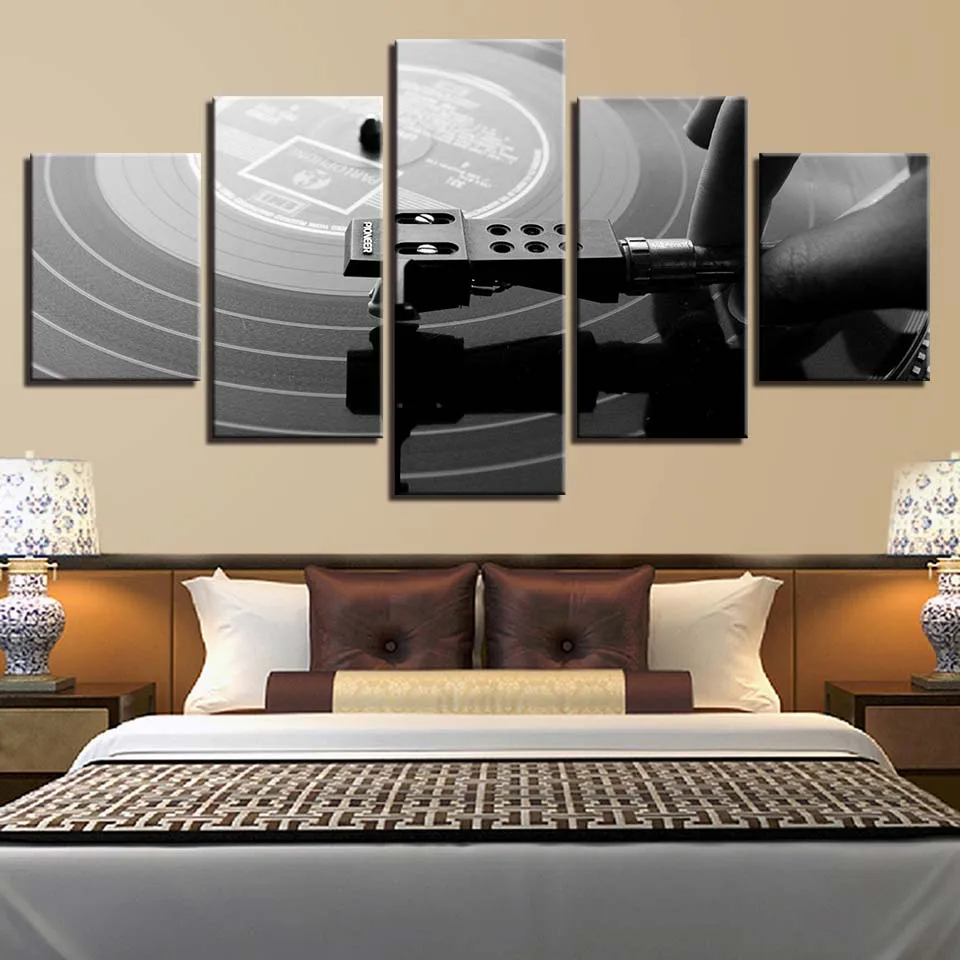 Плакаты рамки для гостиной HD печать 5 панелей музыка DJ консоль вертушки