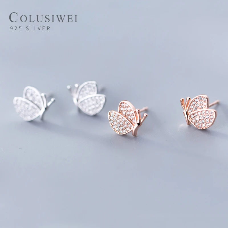 

COLUSIWEI Fashion Insect Ear Pin for Women Sparkling Zircon Lovely Butterfly Sterling Silver 925 Stud Earring Fine Jewelry Gift