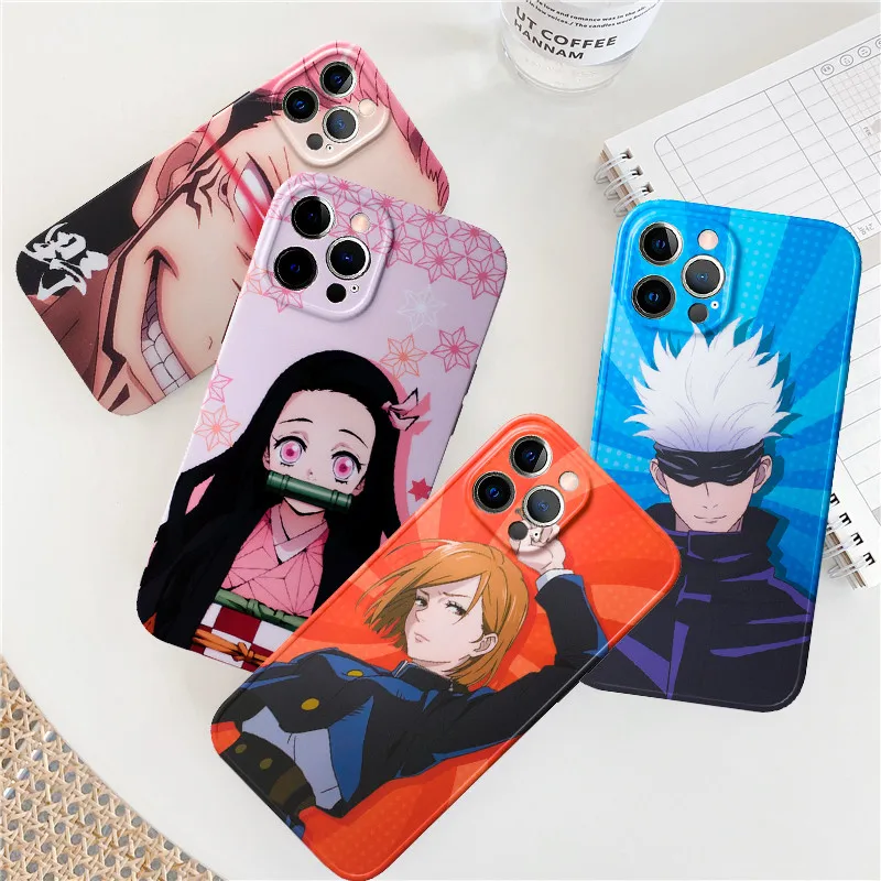 

Cartoon Anime Demon Slayer Jujutsu Kaisen Phone Case For iPhone 11 Pro MAX 12 XS 7 XR SE2020 X 8Plus Kimetsu No Yaiba Soft Cover