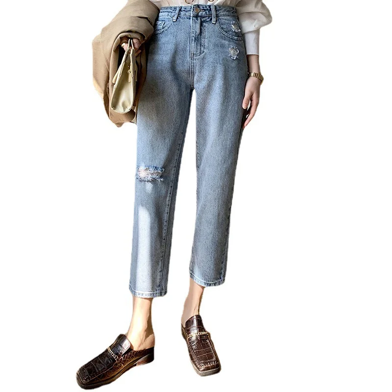

2021 Spring summer chic denim jeans for women high waist blue trousers washed straight-leg pants jeans Pantalones Mujer Vaqueros