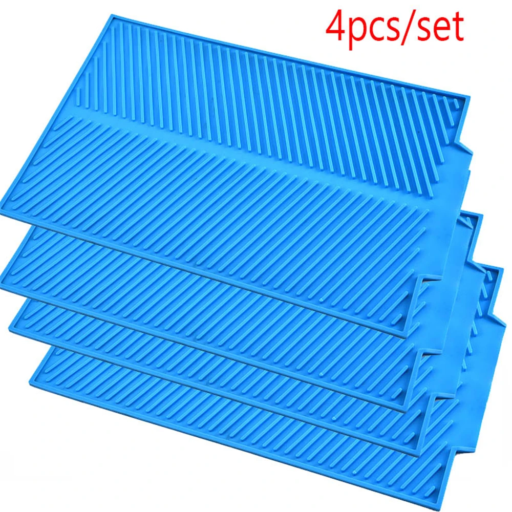 4pc-blue Силиконовый квадратный коврик для сушки посуды премиум-класса, термостойкая посуда для посуды, прочная Подушка, коврик для посуды, Настольный коврик - Цвет: 4pc-blue