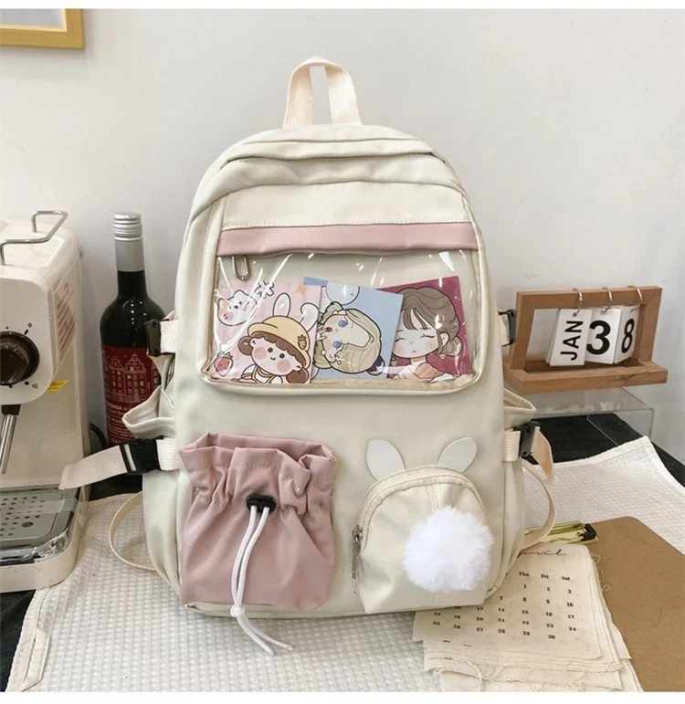 

Schoolbag female Korean Ulzzang college wind small fresh lovely drawstring hair ball soft girl student transparent Backpack