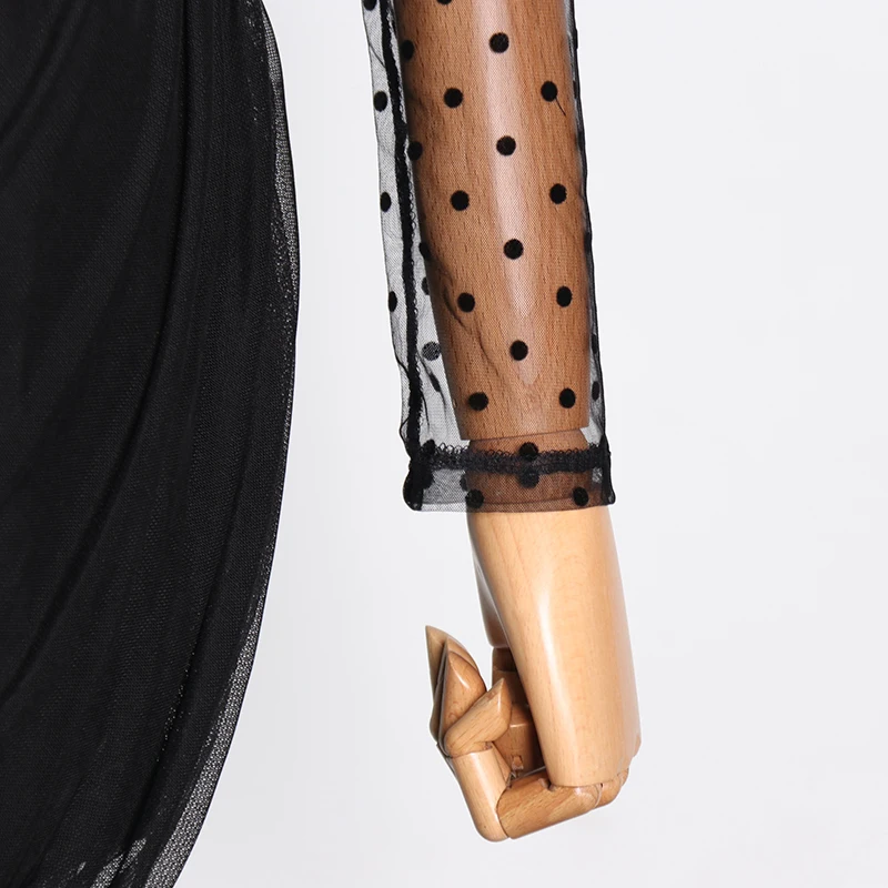 

VGH Asymmetrical Patchwork Dot Dress For Women O Neck Long Sleeve High Waist See Through Sexy Dresses Female Fashion New