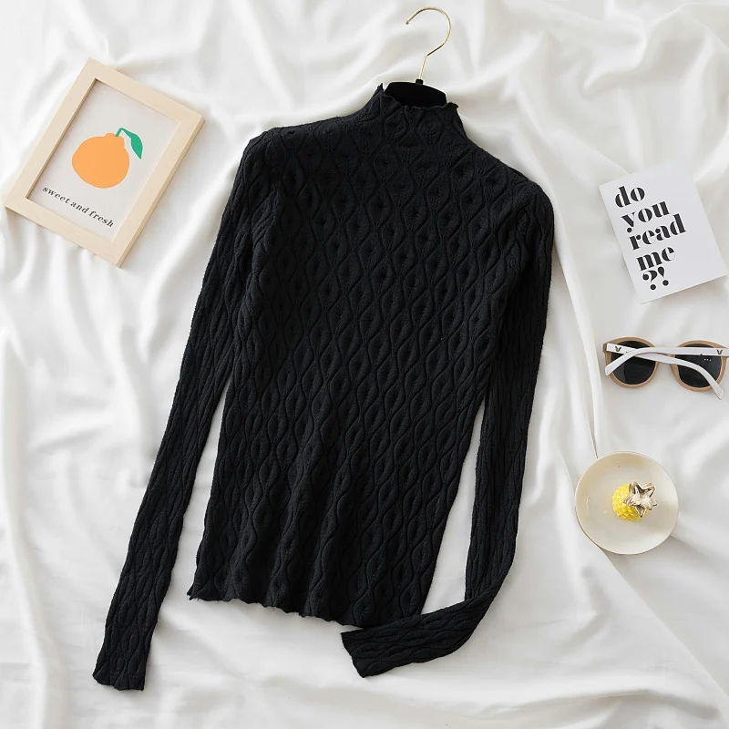 Women Sweaters 2021 Cashmere Turtleneck Autumn Winter Warm Tops Slim Pullover Knitted Sweater Jumper Mock-neck Drop Female