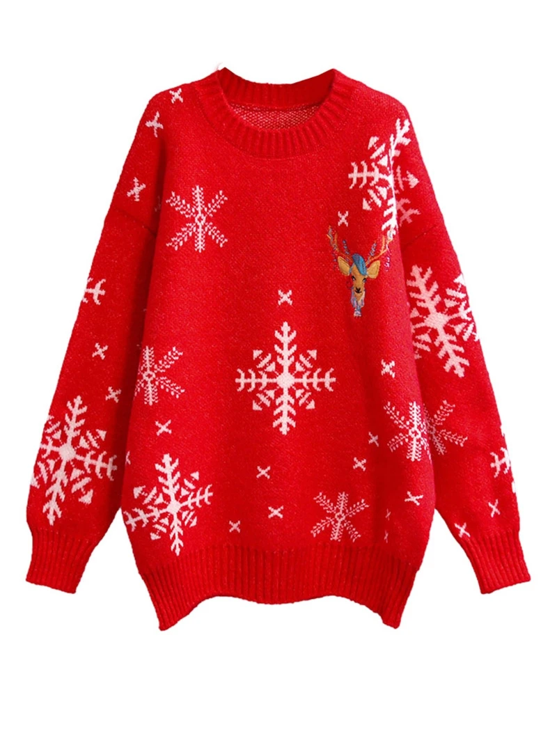 

Red Deer Sweater Women's New Korean Loose Lazy Style Thickened Knitted Top