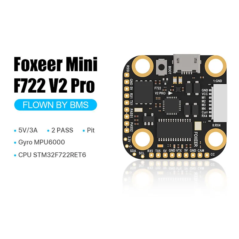 Foxeer-CONTROLADOR DE VUELO F722 V2 Pro Mini MPU6000 STM32F722RET6 3-6S BEC BF OSD Micro USB para Dron de carreras de control remoto, piezas DIY-1