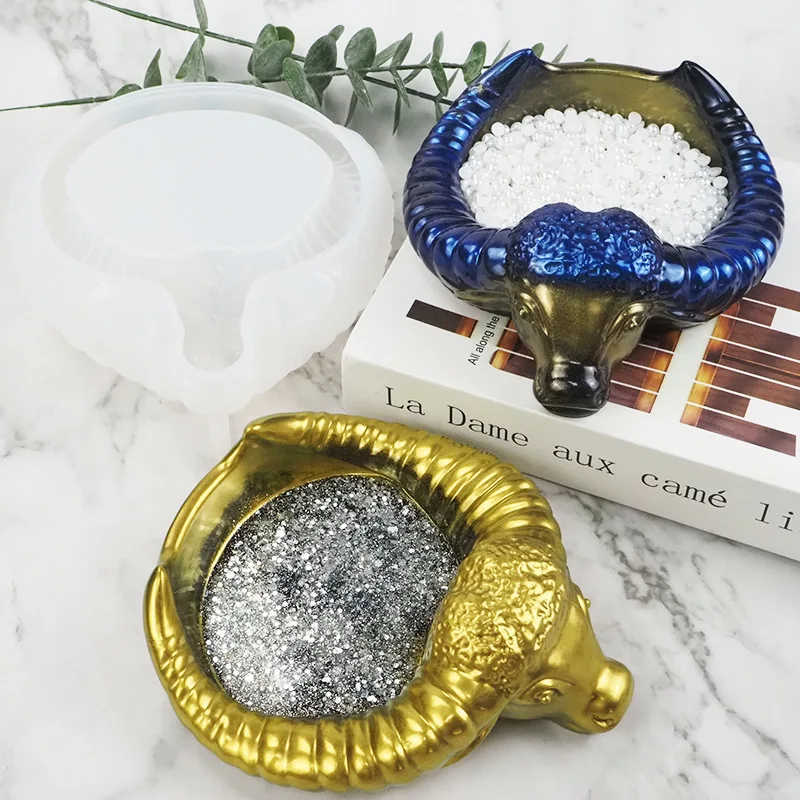 

Bull Horn Head Ashtray Crystal Epoxy Resin Mold Storage Box Mirror Swing Table Jewelry Box Tray Silicone Mold