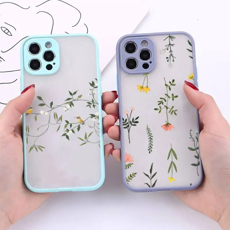 

Real Dried Flowers Matte Shockproof Phone Case For iPhone 12 11 Pro XS Max XR X 8 7 Plus Camera Protection Bumper cover