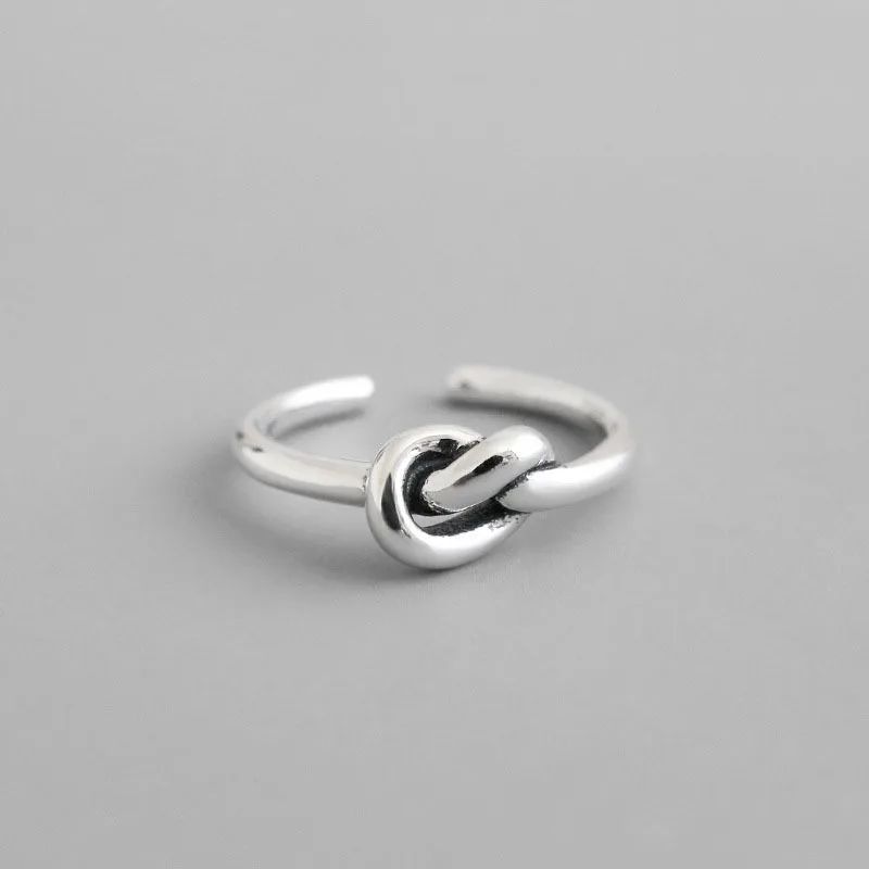

S925 Sterling Silver Ring Retro Vintage Knot Open Size Ring Women's Index Finger Ring Silver Boho Punk Gifts for Men Weddin Love