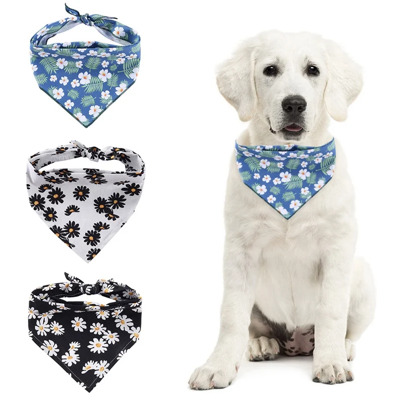 Pet Dog Floral Bandanas Scarfs Cute Daisies Printed Triangular Bibs Puppy Cats Washable Neckerchief Decorative Collar | Дом и сад