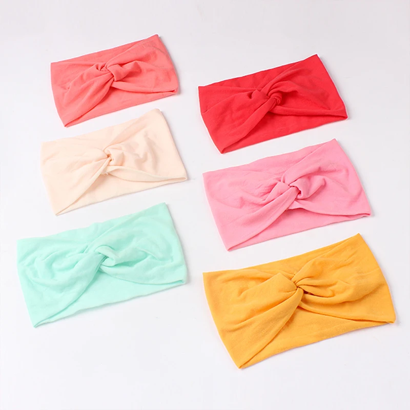 

New Hot Solid Color Knit Baby Headband Wide Turban Cable Candy Color Nylon Headband Hair Accessories One Size Most Bow Hairband