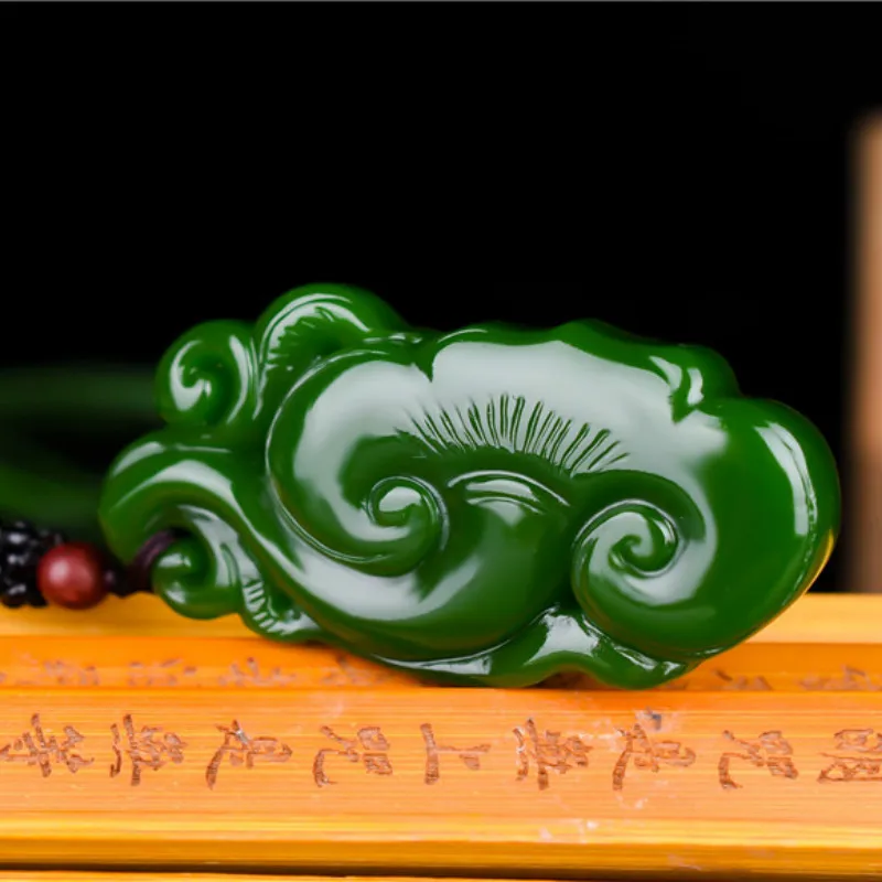 Китайский натуральный зеленый нефрит Ruyi кулон ожерелье ручной работы Шарм