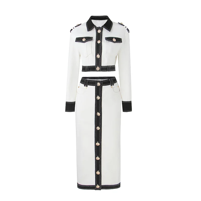 

Женский джинсовый костюм в стиле милитари, комплект из 2 предметов с юбкой из джинсовой ткани с эффектом потертости, 2022