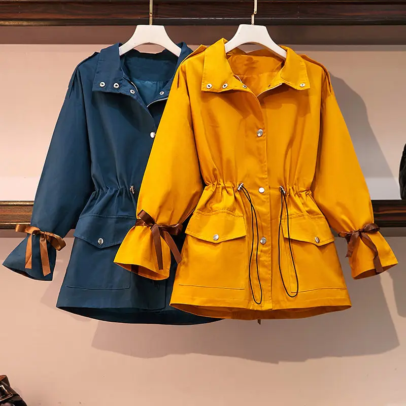 Женский Длинный тренчкот свободная ветровка большого размера на весну и осень