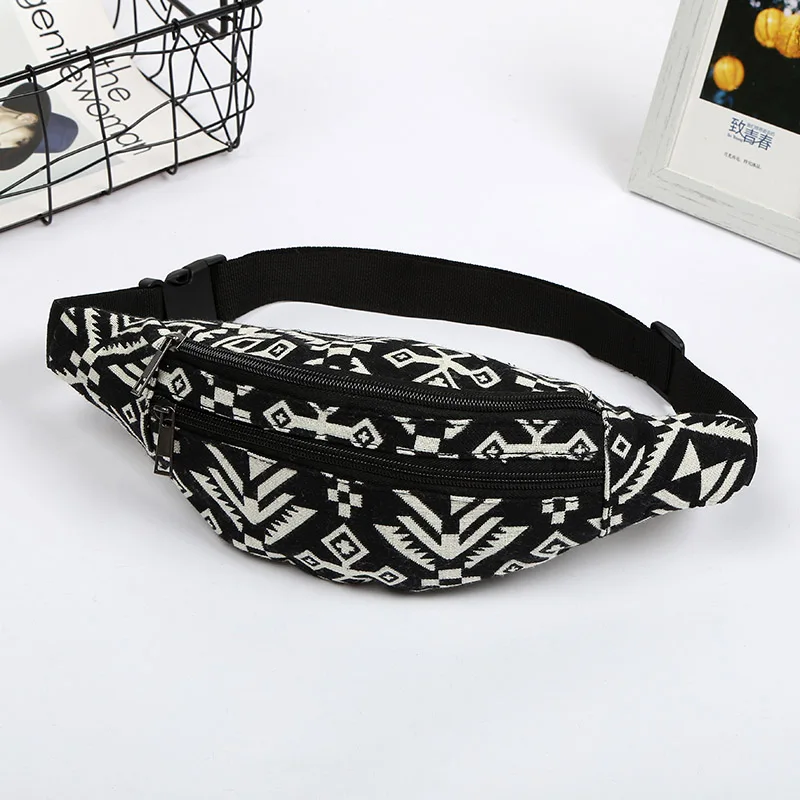 Поясная Сумка для женщин бананка с геометрическим узором парусиновая Сумочка K074