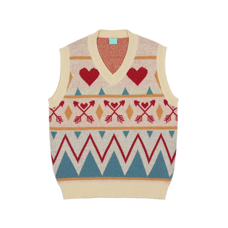 

2021 New Autumn Korean Fashion V-Neck y2k Love Sweater Sweter Vest Sleeveless Knitted Pullovers Female Casual Pull Knitwear Tops