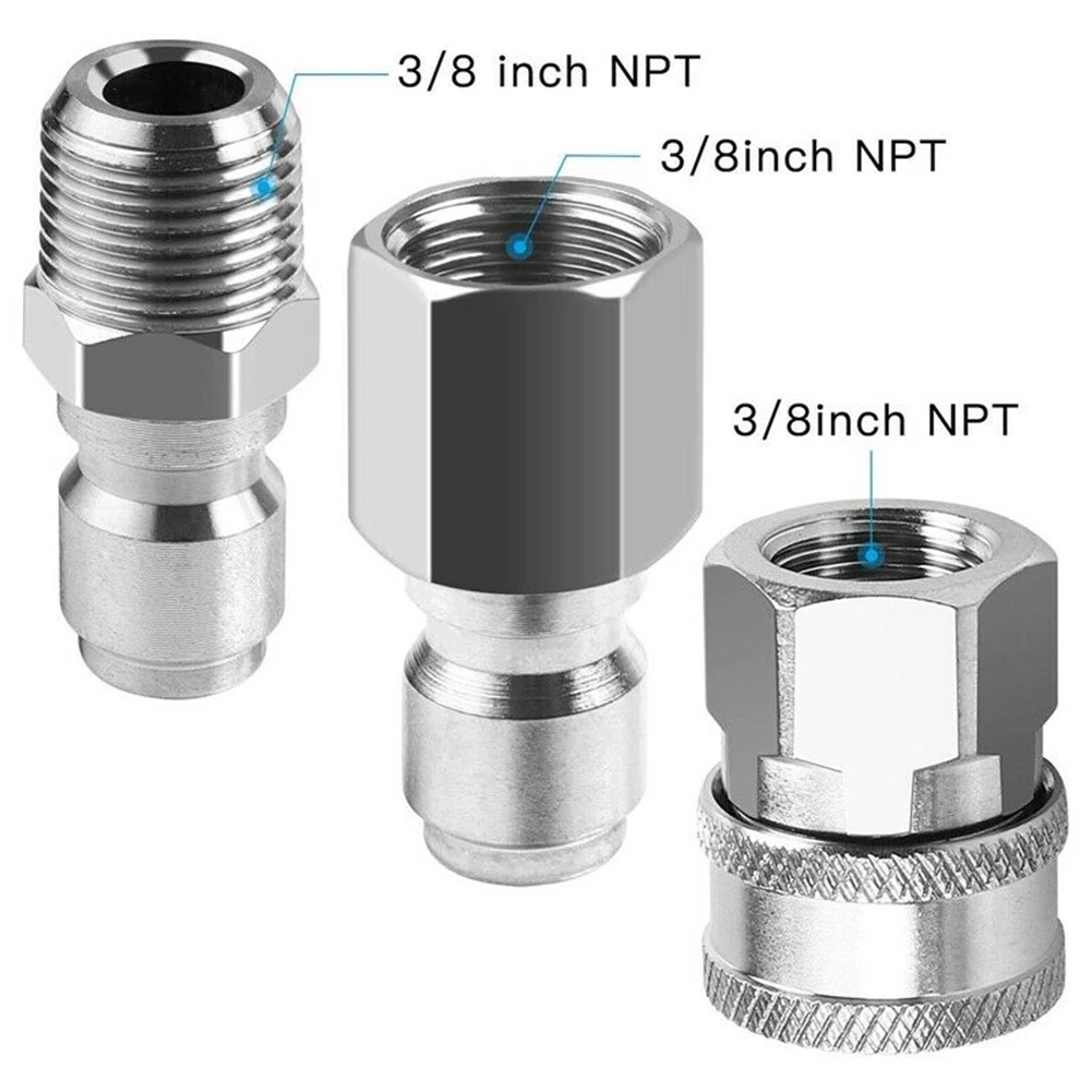 

3/8 inch Adapters Quick Disconnect NPT Pressure Washer 3pcs/set Stainless Steel for Outdoor Personal Car Decoration