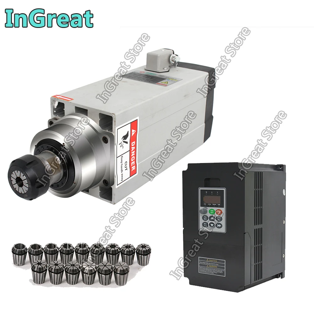

3PH 380V 2.2KW CNC Router Spindle Motor Air Cooled Kit 3hp ER25 Spring collet 18000RPM 300Hz + 3KW VFD Inverter +ER25 Collets