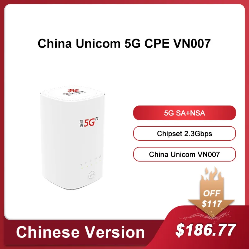 China Unicom 5G CPE VN007+ 2.3Gbps Sim Slot Router Mesh Wifi Repeater Extender 5G CPE Modem With SIM Card Wireless Router