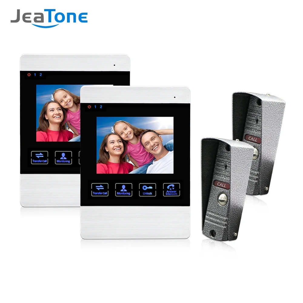 Jeatone 4 дюймовый TFT проводной умный видеодомофон система с 2 мониторами ночного