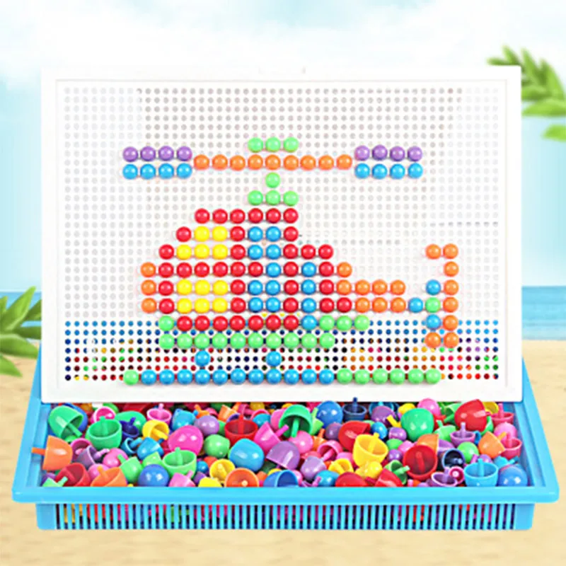 296/592pcs Children Composite Intellectual Toys For Kids Gifts DIY Mosaic Picture Puzzle Toys Educational Mushroom Nail Kit Toys