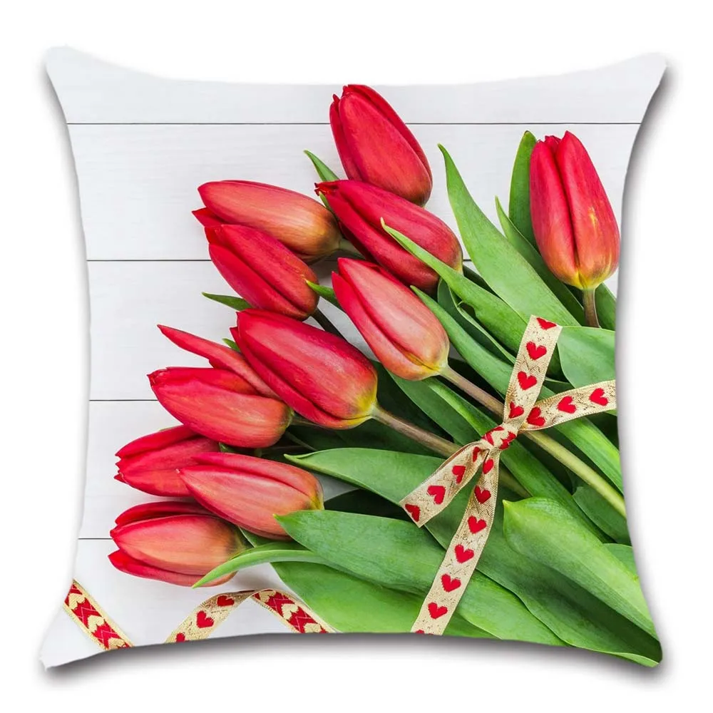 Pink Tulips flower plant pattern white Cushion Cover decorative sweet Home sofa seat friend chair kids bedroom gift pillowcase | Дом и сад