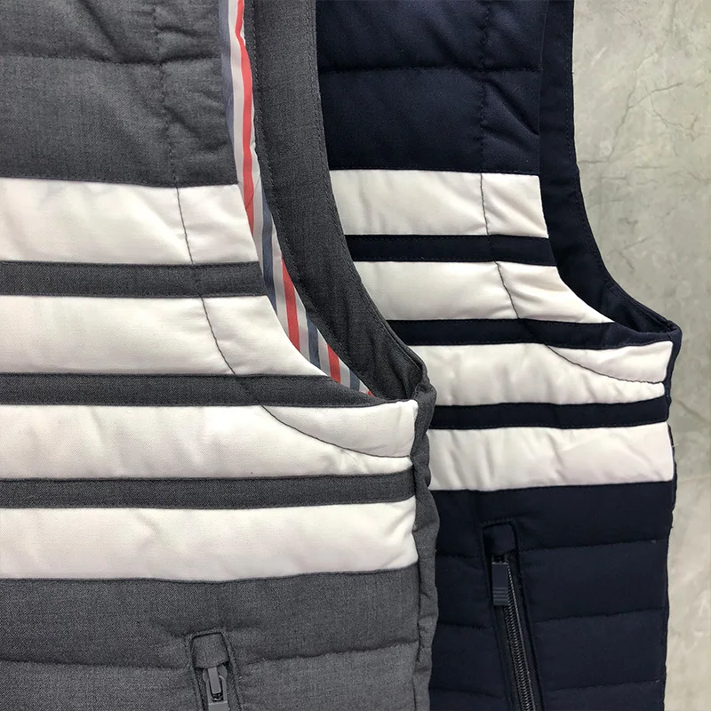 TB THOM Men's Winter Jackets Down Jacket Thermal Vest Fashion Brand Clothing Matte Cotton Chest White 4-Bar Lapel Down Coats