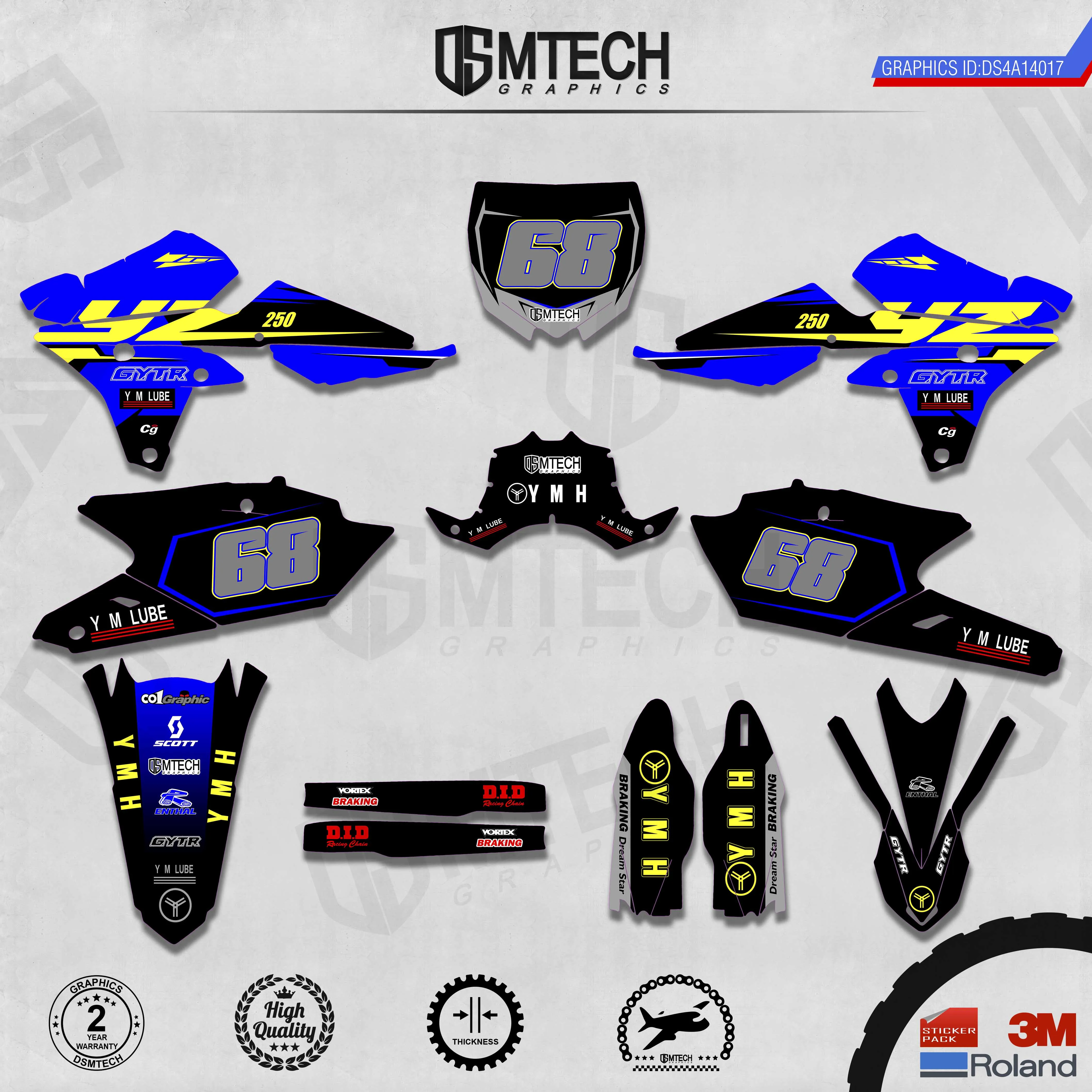 DSMTECH Customized Team Graphics Backgrounds Decals 3M Custom Stickers For 14-18 YZ250F 15-19 YZ250FX WRF250 14-17 YZ450F  017