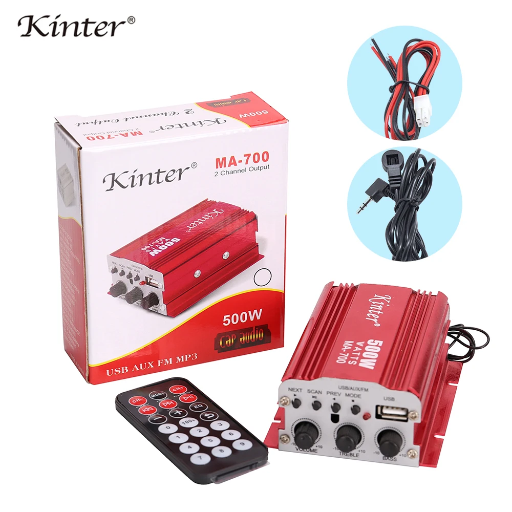 without adapter Kinter MA-700 мини аудио усилитель 2 канала USB AUX FM радио 12 В 3 А адаптер питания алюминиевый корпус красный в автомобиль домашний мотоцикл - Цвет: without adapter