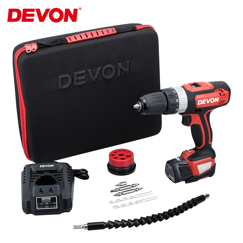 DEVON 12V электрическая отвертка перезаряжаемая беспроводная дрель литий-ионная Ударная дрель бытовой Беспроводной Мощность водительский инструмент 2-х скоростная - Цвет: SET2(Soft Bag)