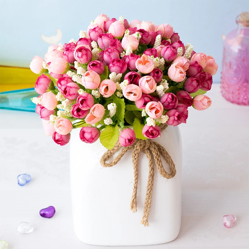 Искусственные Шелковые Чайные розы в европейском стиле 15 головок 5 маленьких